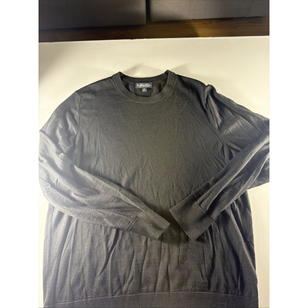 Brooks Brothers Sweater Mens Xl Extra Fine Merino Wool Solid Black Crewneck - Picture 2 of 7